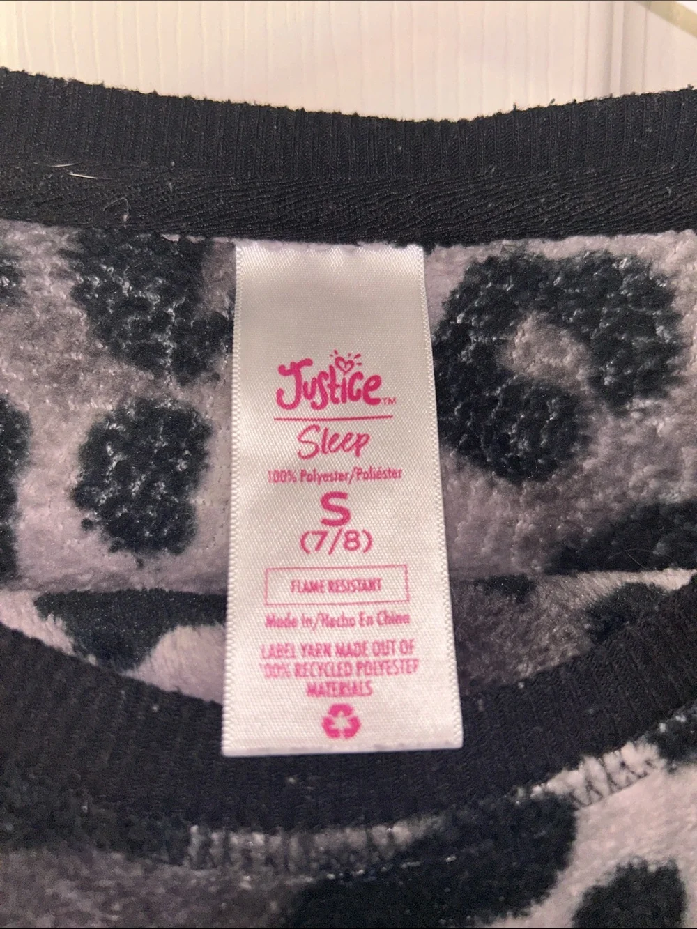Justice Girls Gray and Black Leopard Print Fleece Pajama Set